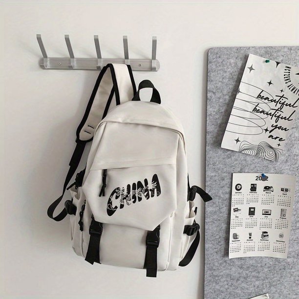 Trendy Waterproof Backpack Large Capacity Schoolbag Casual Travel Bag Adjustable Thick Strap