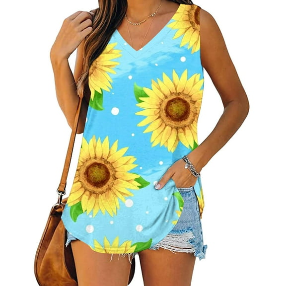 Tank Tops for Women under $5 Plus Size V-Neck Sleeveless Basic Casual Flowy Summer T-Shirt Sky Blue M