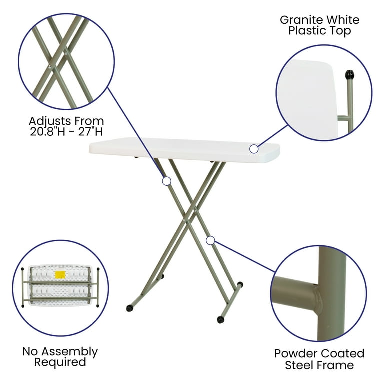 Set Da Picnic 3 Pezzi Flash Furniture – Tavolo Pieghevole In Plastica E Due Panche, Bianco Granito, Portatile, Impermeabile E Antimacchia