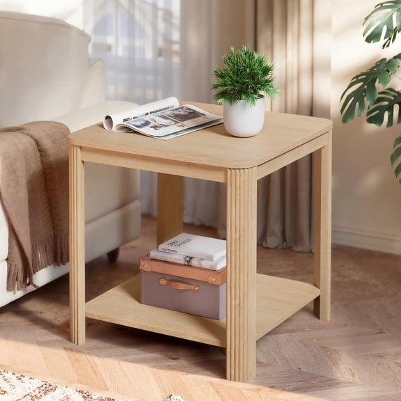 Leumius 2-Tier End Table for Small Spaces,Farmhouse Nightstand Side Table for Living Room,Bedroom,Oak