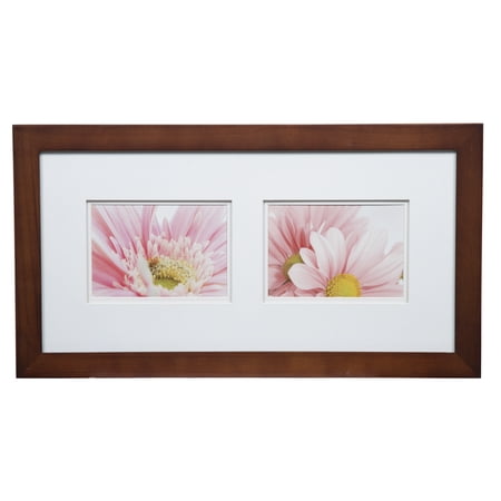 Gallery Solutions 10x20 Wide Walnut Frame with Double Mat For Two 5x7 Images
