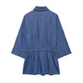 thumbnail image 4 of HH TRAF 2024 Camisas de mujer Denim Azul Cuello vuelto Manga larga Lazo decorado Blusas de un solo pecho Otoño Mujer Tendencia, 4 of 5
