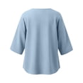 thumbnail image 6 of Tbopshirt Womens Blouses Summer Tops for Women 3/4-length Sleeve Color and Linen Button Fashion Top,Light Blue, 6 of 7