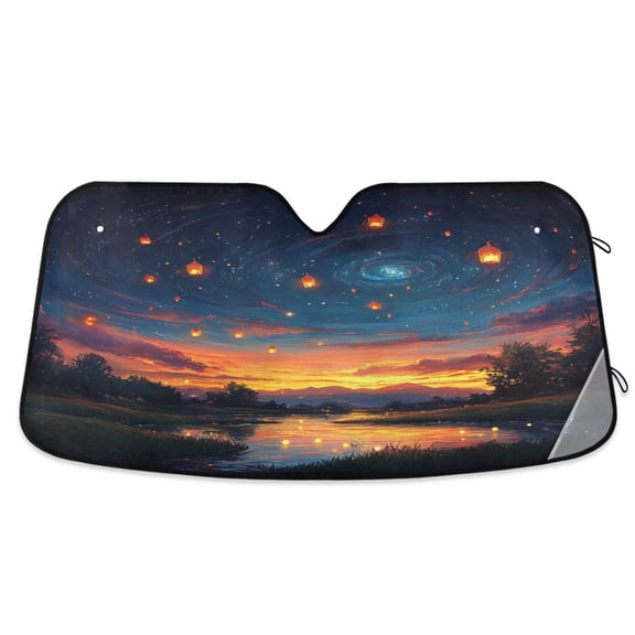 Windshield Sun Shade for Cars, 55"x27.6" Foldable Car Sun Shade with Aluminum Foil Bubble Heat Insulation, UV Protection for Sedan/SUV/Truck,Sunset Sky