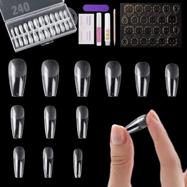 240 Piezas Puntas de Uñas, 12 Tamaños Puntas de Uñas Postizas de Cobertura Completa, Uñas Postizas Artificiales Largas de Ataúd con Caja con Juego de Herramientas, para Estudios de Uñas y Arte de