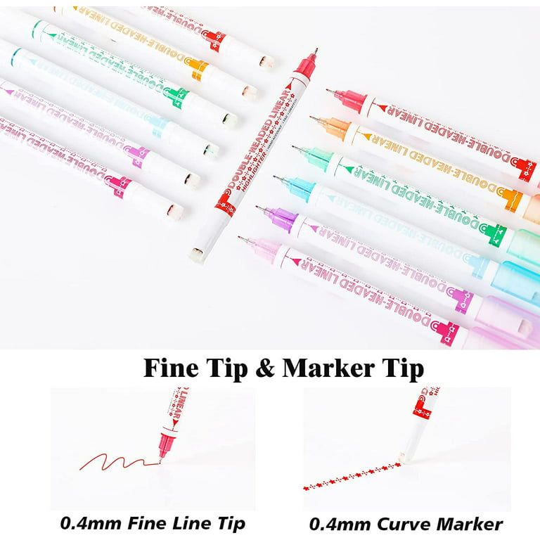 Curve Highlighter Pen Set, 6pcs Linear Colors Flowing Markers with 6 Curve  Shapes Fine Tips, Journal Planner Pens Flownwing Pens for Note Taking
