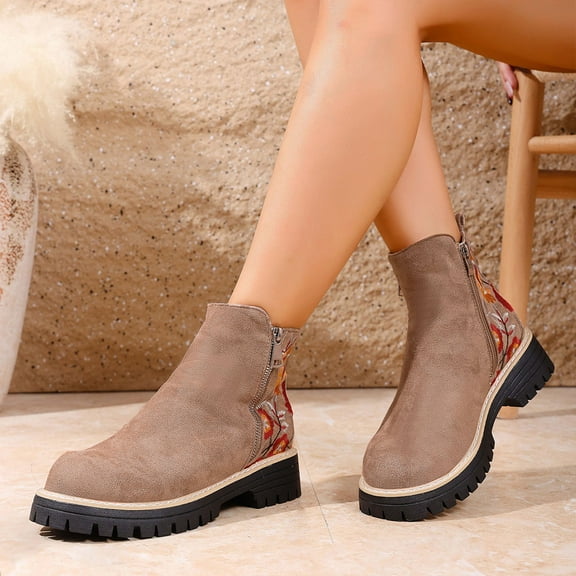 Roncen Women's Winter Ankle Boots - Fashion Casual Comfortable Round Toe Side Zipper Chunky Low Heel Slip-On Shoes for Daily Wear