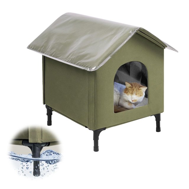 Becuddler Grande Maison pour Chats d'Extérieur, Maison pour Chats Indestructible et Résistante aux Intempéries, Maison Surélevée pour Animaux de Compagnie avec Coussin Doux, Couverture de Toit Supplémentaire, Assemblage Facile, Porche de Grange