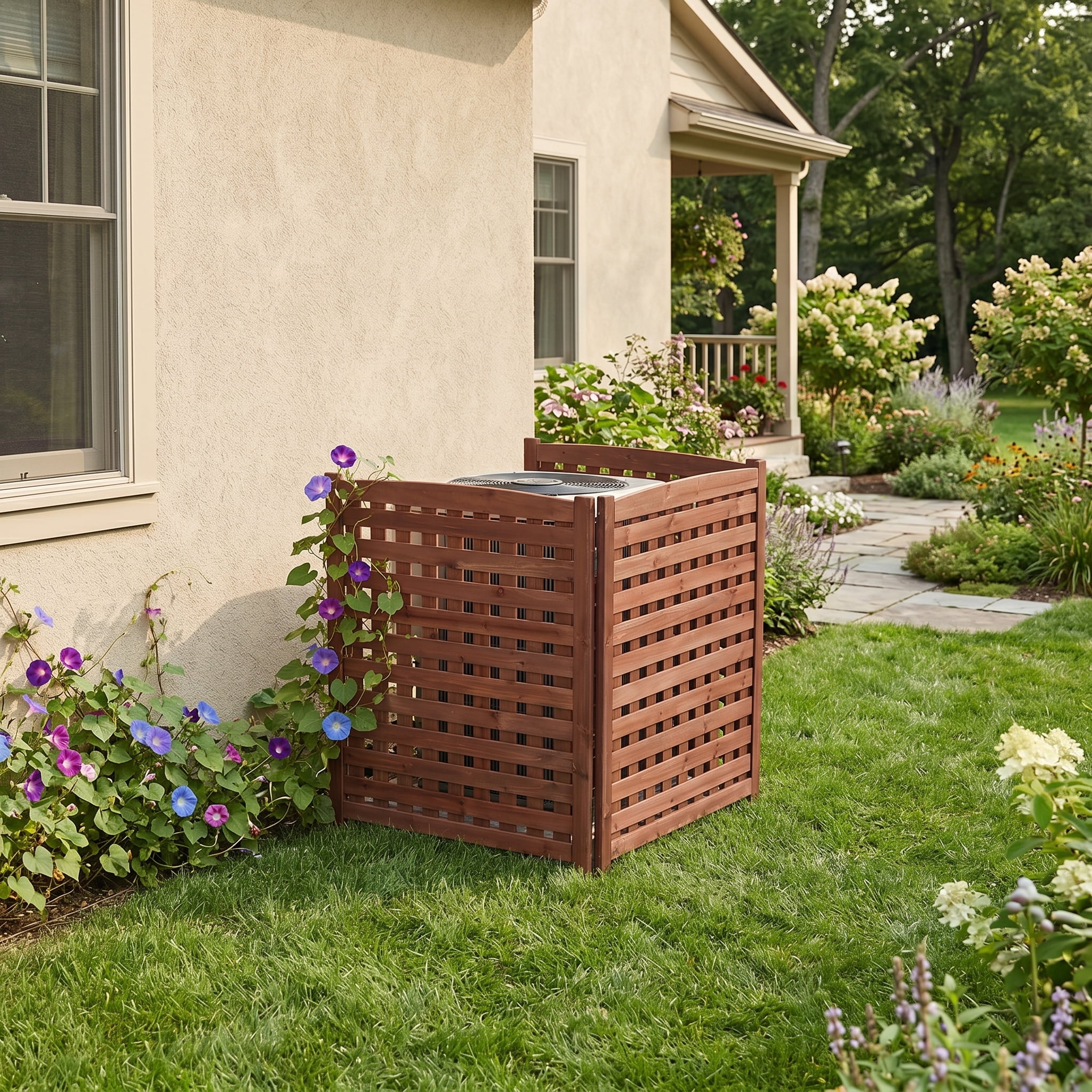 3-Panel Solid Wood Outdoor Air Conditioner Privacy Fence Screen, 32"W×38"H Weather Resistant Slatted Enclosure Fence for AC Unit Trash Can Pool Pump Garden Patio