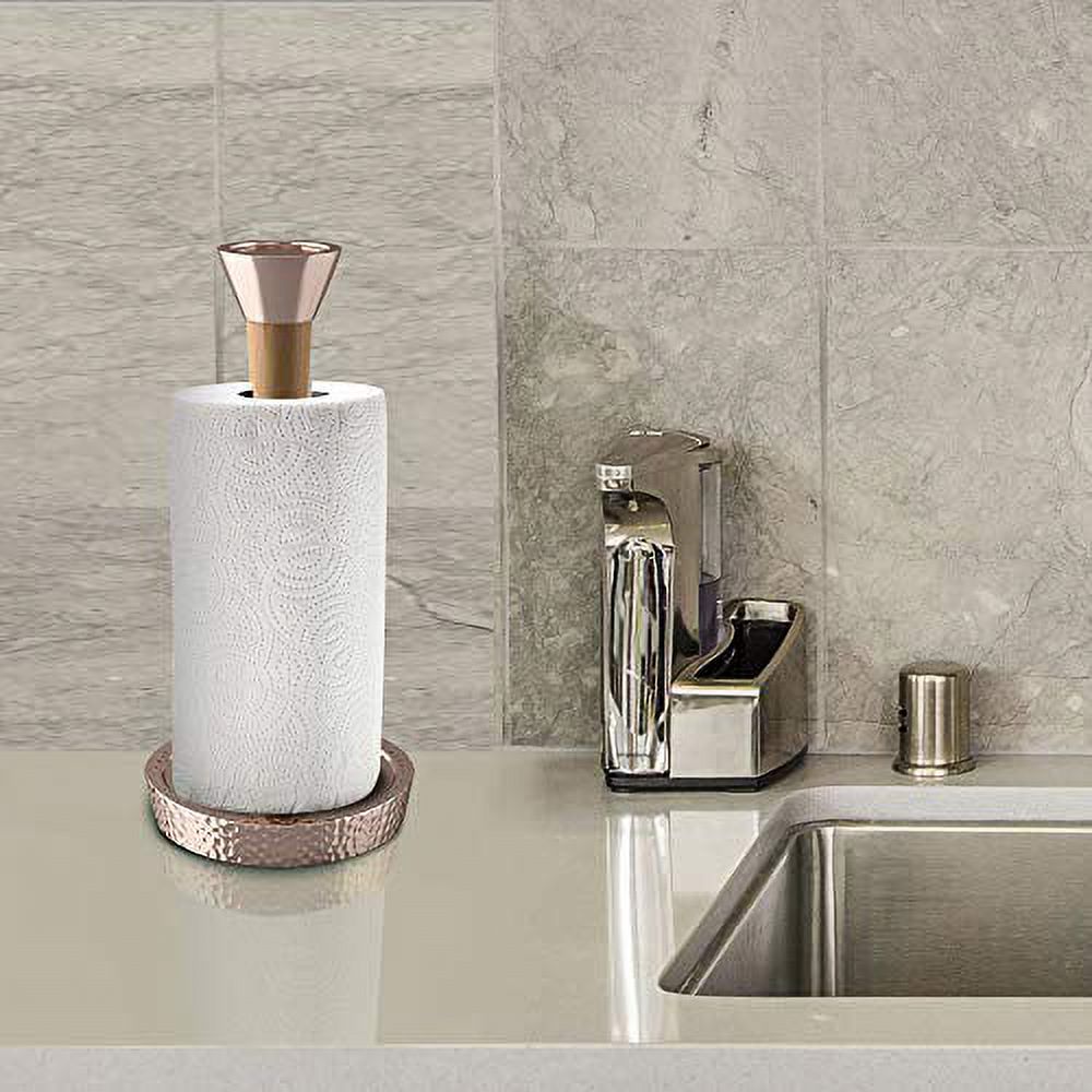 nu steel Hammered Copper base Wood Standing Paper Towel Holder - Weighted Base for Standard paper towel holder wall mount TG-KPTH-17CH