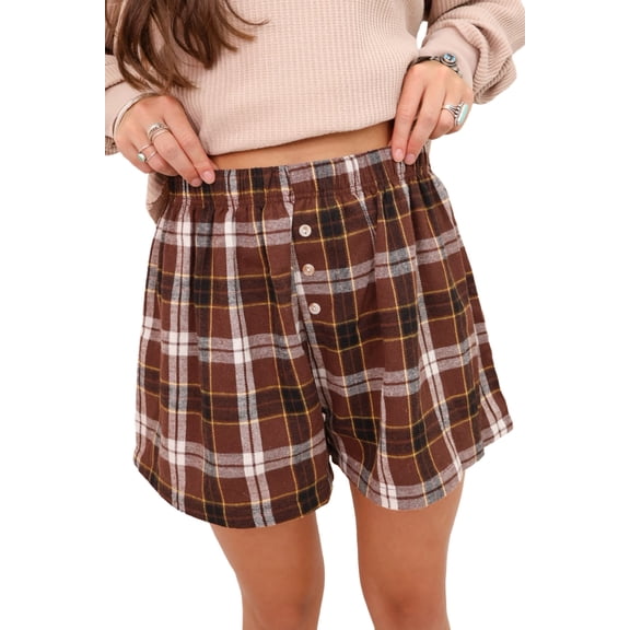 ZhiHiMeRi Women's Autumn Plaid Shorts – Casual Elastic Waist XL