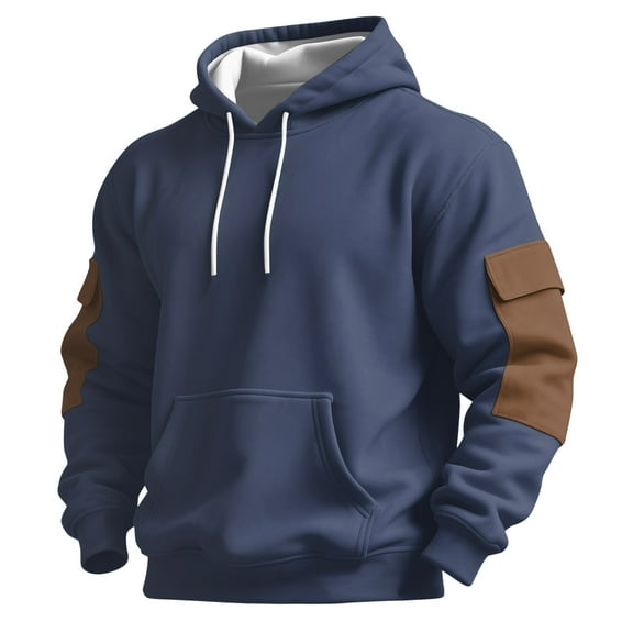 QHRMKOG Sweatshirt for Men Long Sleeve Big and Tall Drawstring Hoodies with Pockets Winter Essentials Warm Shirt Trendy Pullover Top Blue 3XL