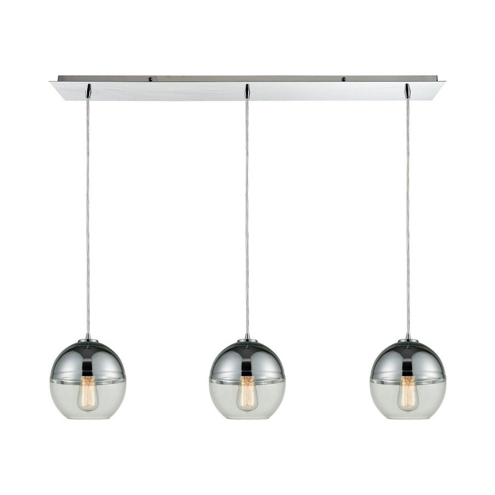 Three Light Linear Mini Pendant with Chrome Top Clear Glass Globes