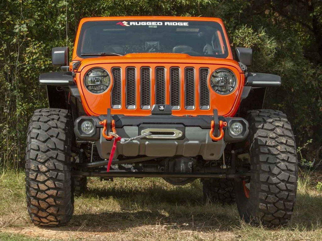 Rugged Ridge by RealTruck Venator Bumper, Front for Jeep JL/JT | Stubby w/ Winch Tray, Steel, Satin Black | 11549.44 | Compatible with 2018-2024 Jeep Wrangler JL; 2020-2024 Jeep Gladiator JT