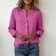 thumbnail image 5 of Craaazy Women's Casual V-Neck Blouse, Solid Color Long Sleeve Button Down Shirt, Loose Fit Comfy Tops for Daily Wear Gifts, 5 of 9