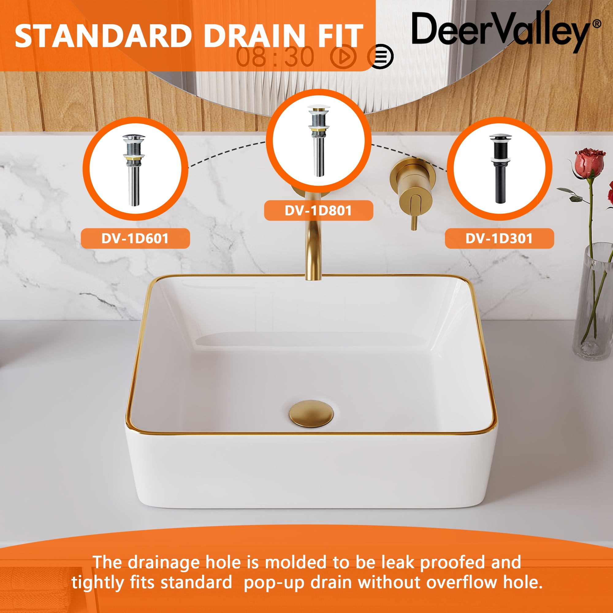 19 in. L x 15 in. W Rectangular White Bathroom Ceramic Vessel Sink with Gold Trim Above Counter, Faucet Not Included  DV-1V0365