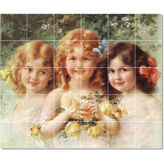 Ceramic Tile Mural-Emile Vernon Children Painting 20. 25.5" w x 21.25" h using (30) 4.25 x 4.25 ceramic tiles
