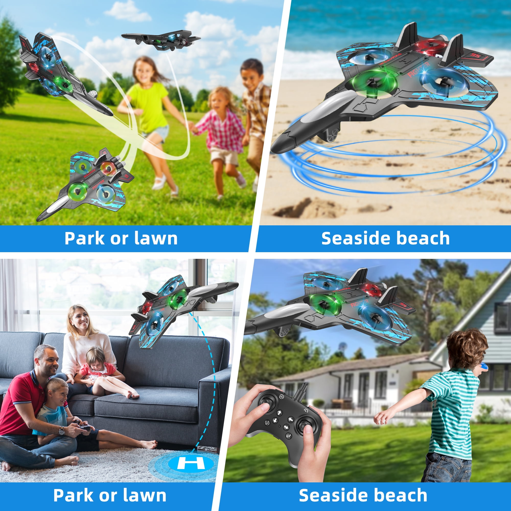 RC Plane 2.4GHZ Radio Control Helicopter 360°Flip Jet Fighter Foam Remote Control Airplane with LED Lights RC Toy Gift for Kids, Spinning Helicopter