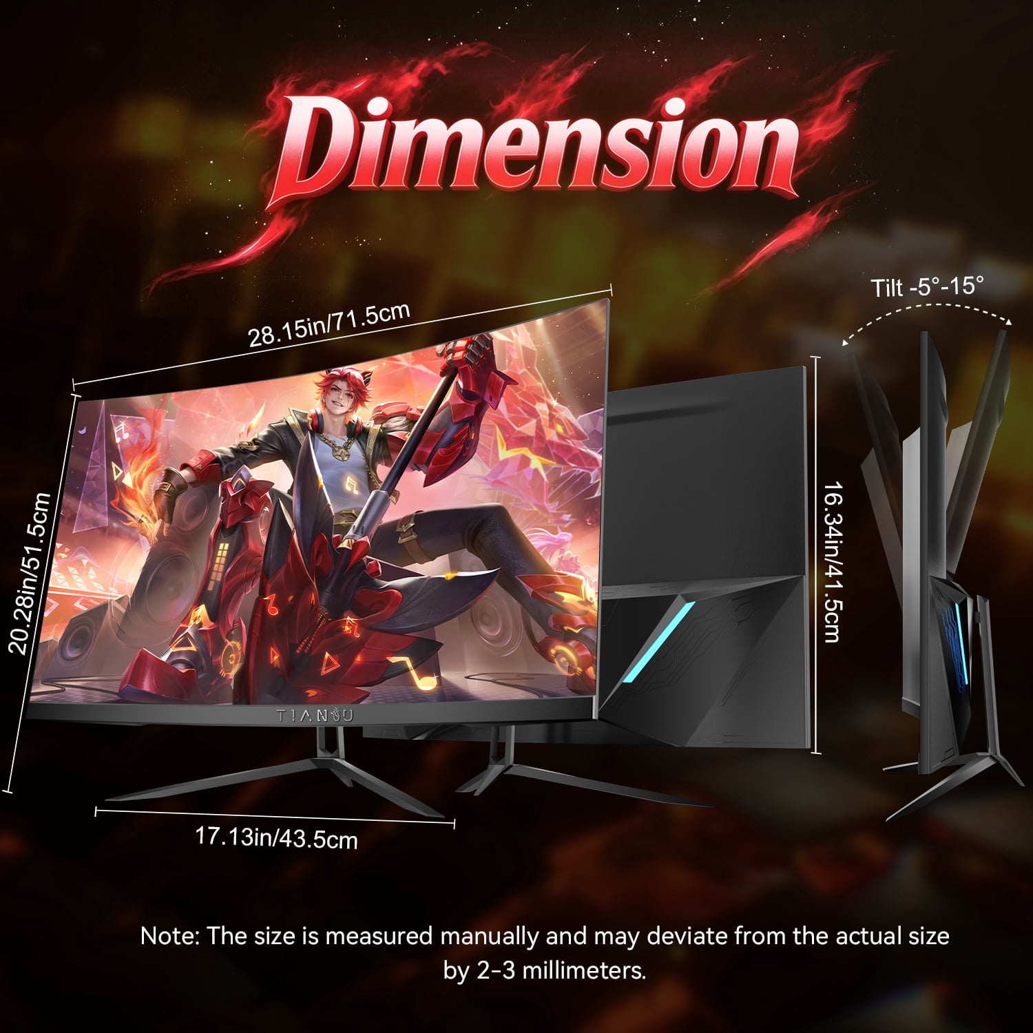 ETiansu 32-Inch Curved 4K Gaming Monitor, 160Hz VA Panel, 1ms, HDMI 2.1, AMD FreeSync & G-Sync Compatible, HDR400, Built-in Speakers, VESA