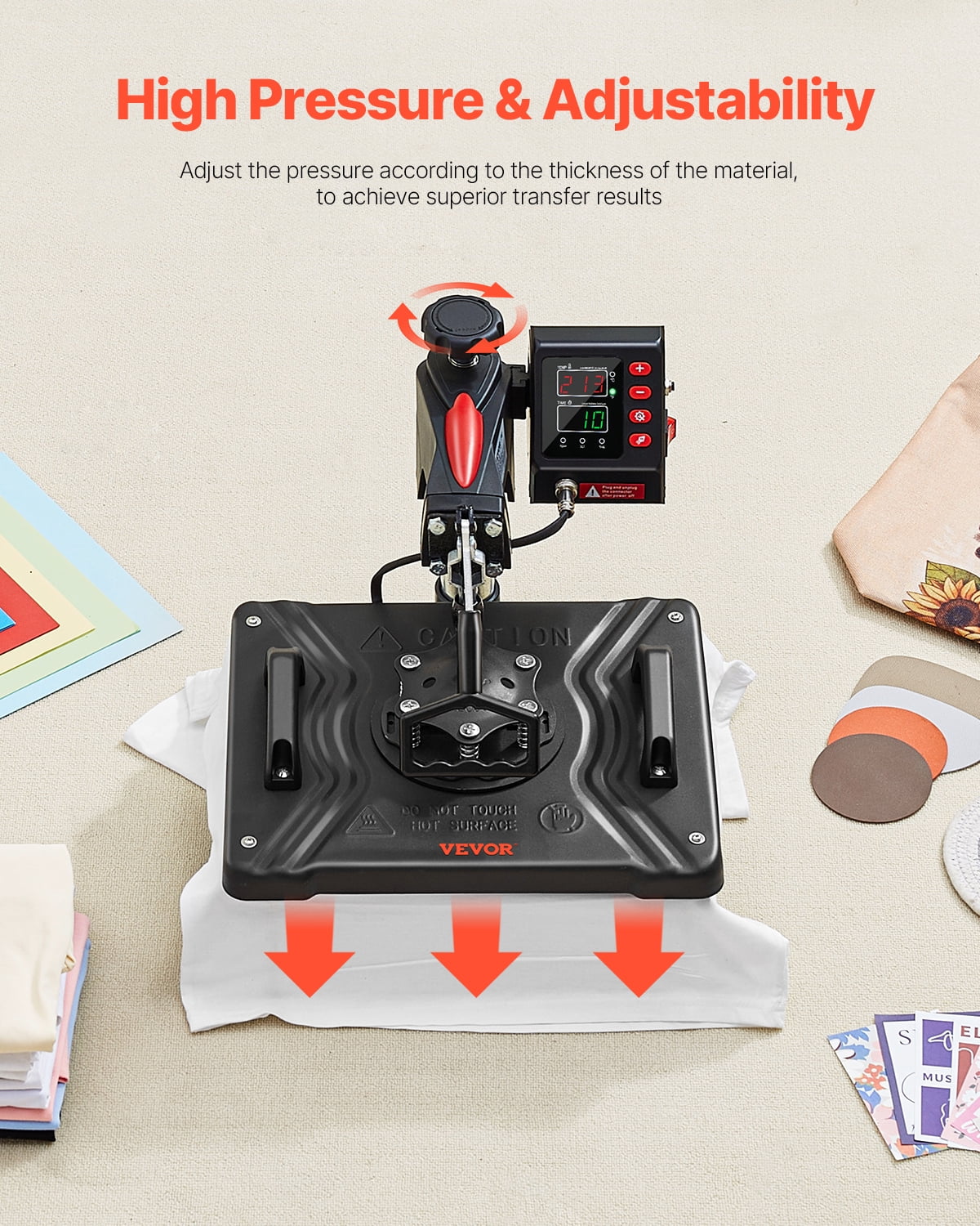 KFFKFF Heat Press Machine, 12x15inch / 30x38cm, 5IN1 Clamshell Sublimation Transfer Printer with Teflon Coated, Digital Precise Heat Control, Silica-gel Powerpress for T-Shirt Plate Mug Cup