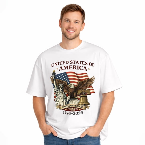 usa liberty anniversary Patriotic American 250th Anniversary Commemorative T-shirt 1776–2026 Adult T-shirt, Soft Pure Cotton Short Sleeve Independence Day Graphic T-shirt