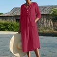 thumbnail image 4 of Vestido de Tres Cuartos Con Bolsillo Informal Suelto de Color Sólido Con Cuello Redondo Para Mujer Odeerbi ODB115309, 4 of 6