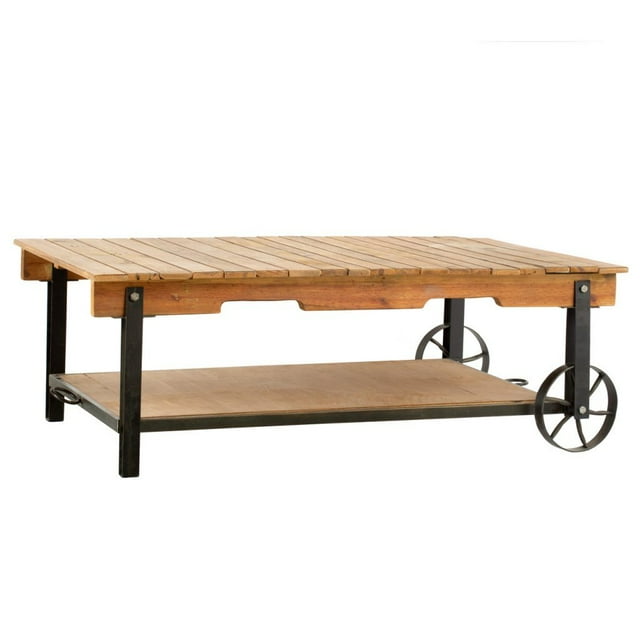 Table Basse en Bois Surdimensionnée avec Cadre en Métal et Roues