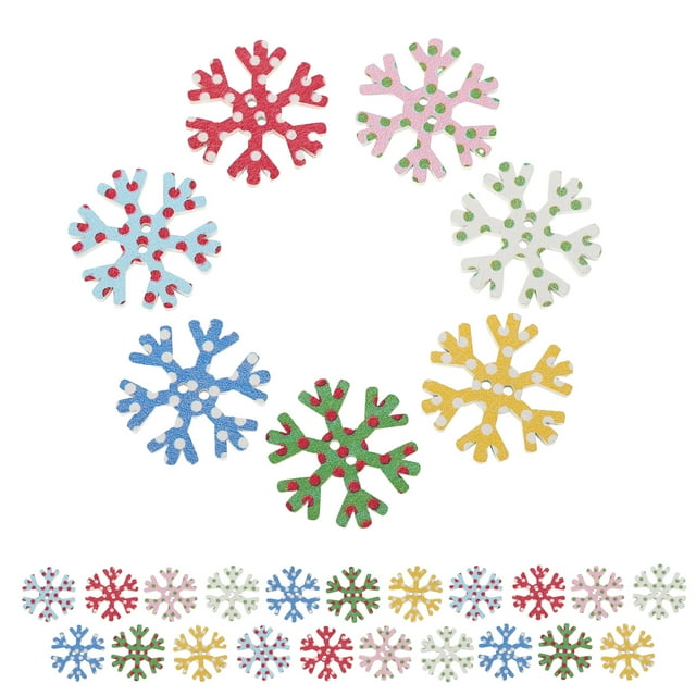 Shisuyan 100pcs 25mm Christmas Snowflake Shape Design DIY Wooden Buttons for Scrapbooking Craft DIY (Colorful)