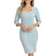 thumbnail image 4 of Vestido de trabajo midi ajustado de mujer con cuello cuadrado y mangas 3/4, de cuadros, color azul, 4 of 6