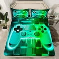 thumbnail image 2 of Feelyou Cyan Green Gamepad Queen Sheet Sets, Fashion Neon Square Flat Sheet, Teens Kids Boys Girls Queen Fitted Sheet, Microfiber Bedroom Decor, 4pcs, 2 of 7