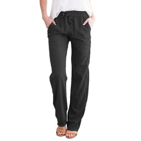 dokotoo womens drawstring elastic waist casual pants solid color trousers with pockets