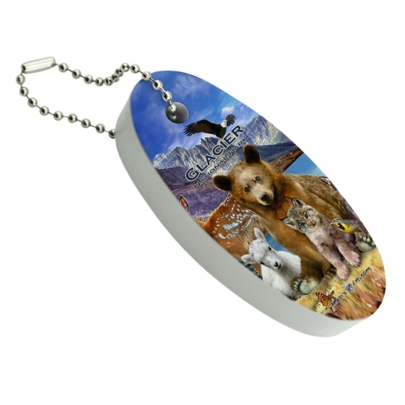 Glacier National Park Montana Animals Bear Eagle Deer Bobcat Wolf Floating Keychain Oval Foam Fishing Boat Buoy Key Float