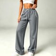 thumbnail image 6 of Womens Drawstring Sweatpants, Elastic Waist Straight Leg Pants with Pockets, Casual Lounge Trousers for Daily Outdoor Wear | VerBelle,Dark Gray S, 6 of 9