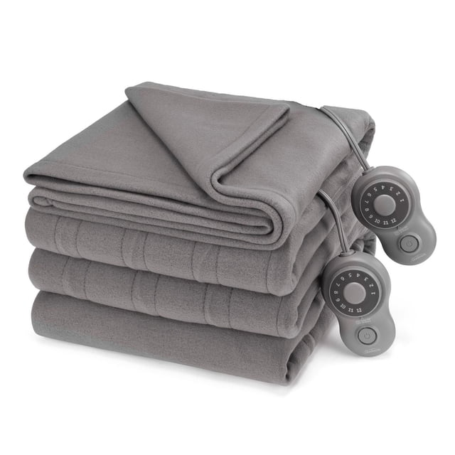 Sunbeam Twin, Full-Queen, King Blanket Fleece, 12 Heat Settings, 12-Hour Auto Shut-Off, Electric Heated Blanket with Controller