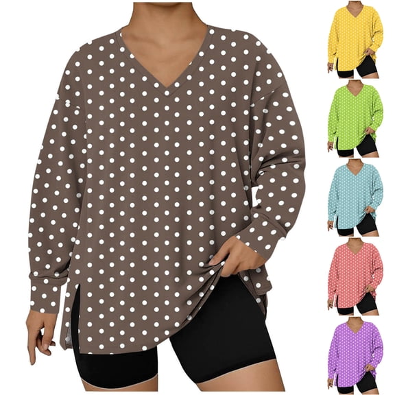 Yxbdin Plus Size Women Shirts Fashion Graphic Side Slit Shirt Comfy Long Sleeve V Neck Blouses Loose Fit Vacation Casual Tops Green XXXXXL
