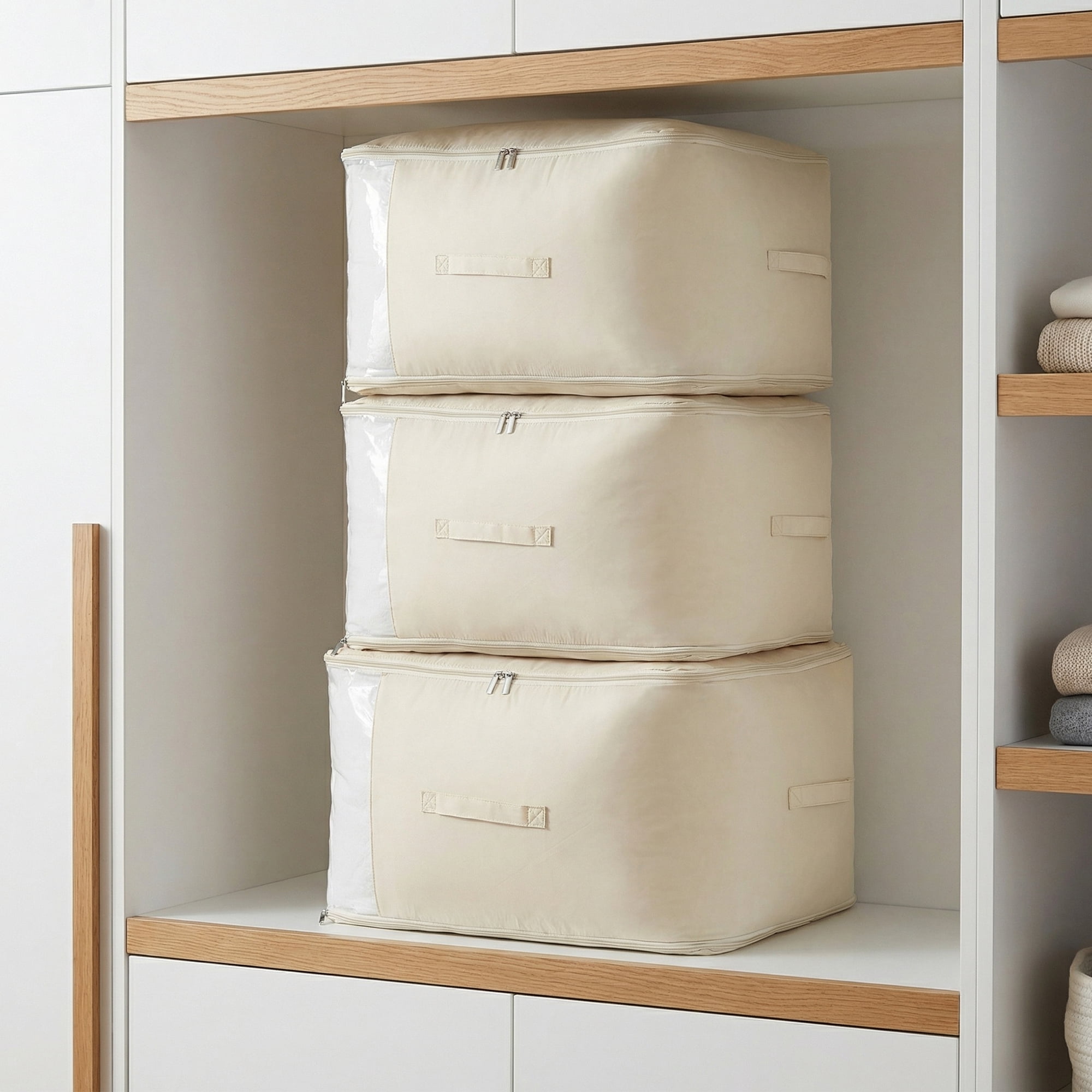 Unique Bargains 1Pc Clothes Expandable Storage Bag Beige 21.3*16.5*23.6in