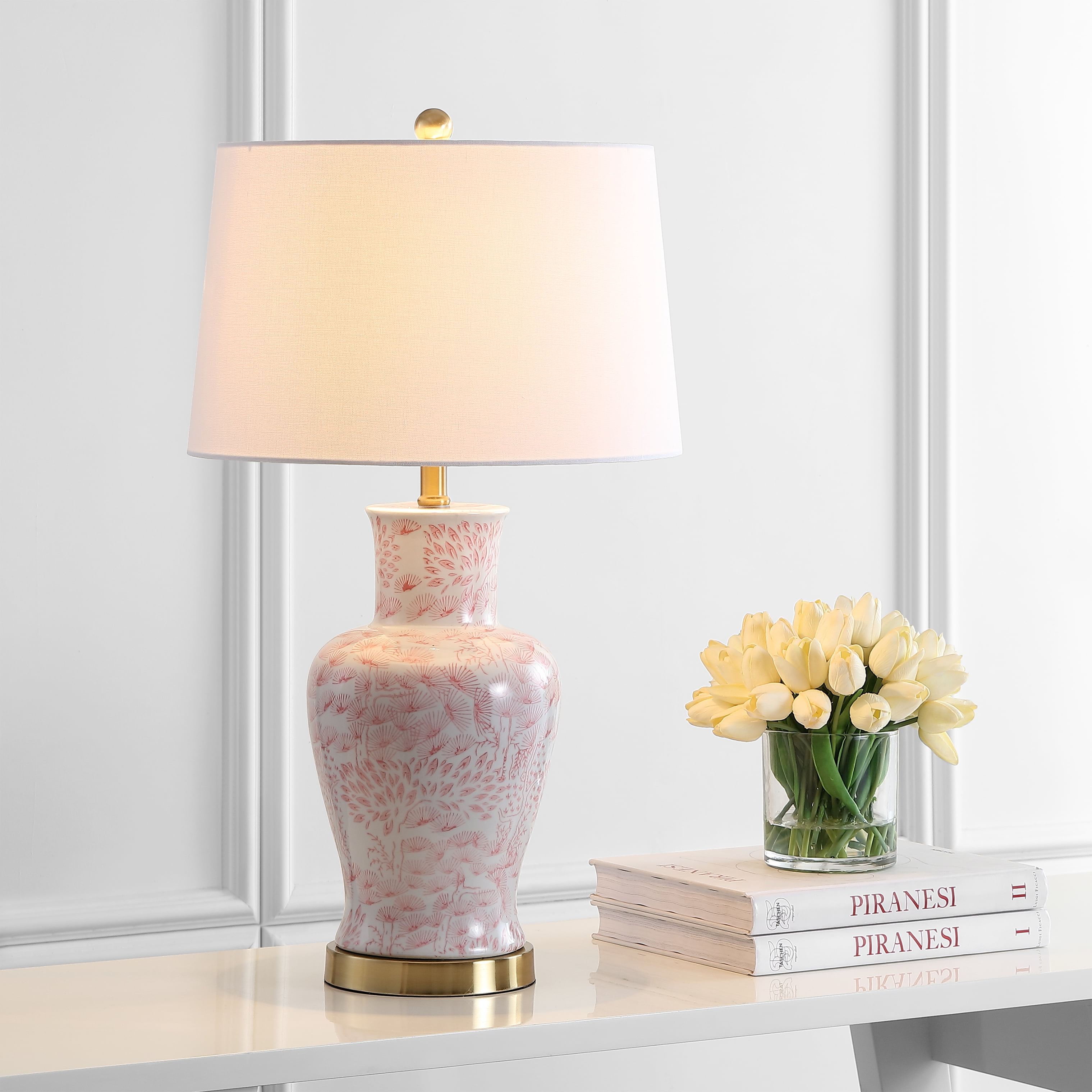 SAFAVIEH Calli Floral 28 in. H Table Lamp, Pink/White, Set of 2