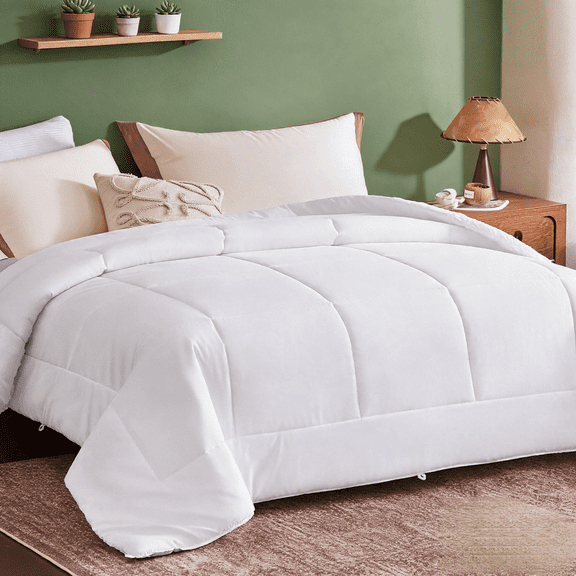 Sonive Queen Quilted Comforter, Soft Lightweight Warmth Down Alternative with Corner Loops, White