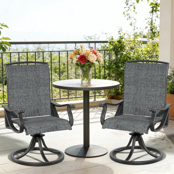 YLGJ&TIDY Patio Swivel Chairs Textilene High Back All-Weather For Lawn Balcony Porch Backyard Set of 2 Gray