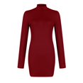 thumbnail image 3 of Bodycon Dresses for Women Long Sleeve Dress Casual Crew Neck Slim Fitted Fleece Midi Dresses Wine, 3 of 8