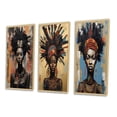 thumbnail image 3 of Designart "Tribal Queen of Urban Influence" African American Woman Framed Wall Art Set Of 3 - Brown Woman African American Frame Canvas Set For Living Room Decor, 3 of 6