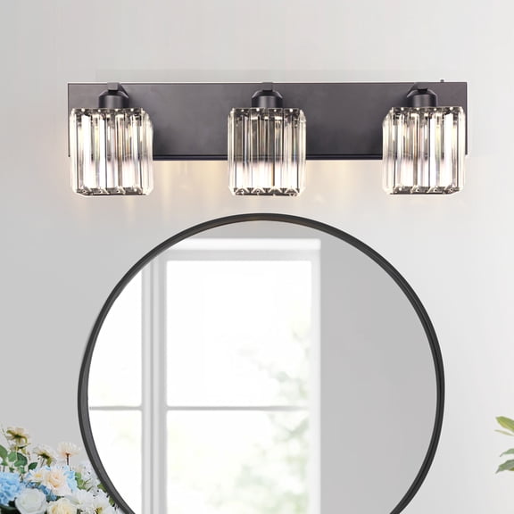 YANSUN 20.4 in Matte Black 3-Light Bathroom Vanity Light with Triangle Glass Shades, Industrial Wall Sconce for Vanity & Mirror Lighting
