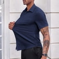 thumbnail image 5 of ohmzyzo Men's Muscle Shirts Short Sleeve Casual Blouse Tees Fashion Button Down Tee Tops for Summer Beach Blouses Daily Business Work T-Shirts Navy Blue S, 5 of 9