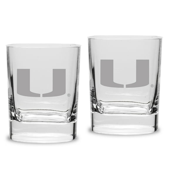 Miami Hurricanes Set of 2 Square Double Old Fashioned Glasses