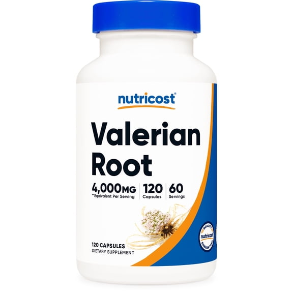 Nutricost Valerian Root 4,000mg Equivalent (from 1,000mg of 4:1 Extract) Per Serving 120 Capsules for 60 Servings Per Bottle - Vegetarian, GMO Free and Gluten Free