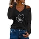 thumbnail image 1 of Moda mujer cuello pico manga larga camiseta otoño taladro caliente hombro frío blusa suelta Tops Fridja  fjkfkj3875, 1 of 5