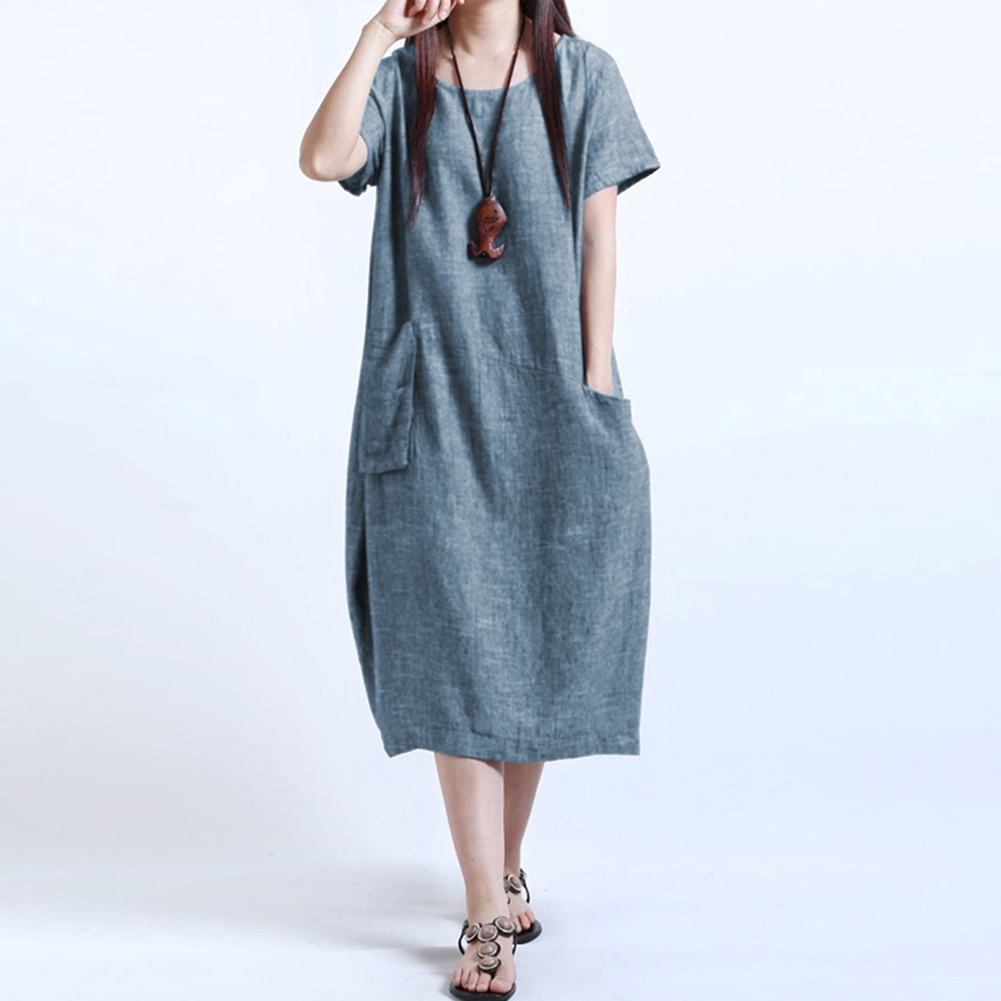 Fashion Women Casual Loose Dress Solid 