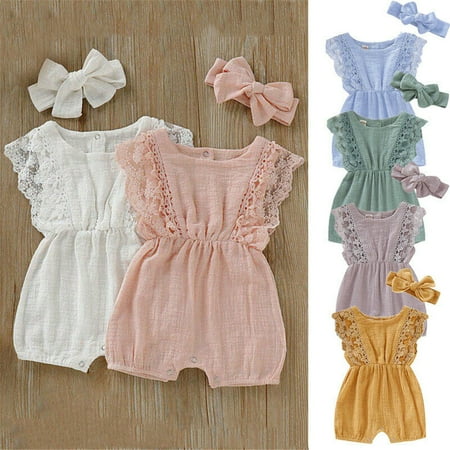 

Summer Newborn Baby Girl Princess Lace Romper Clothes Bodysuit Headband Outfits