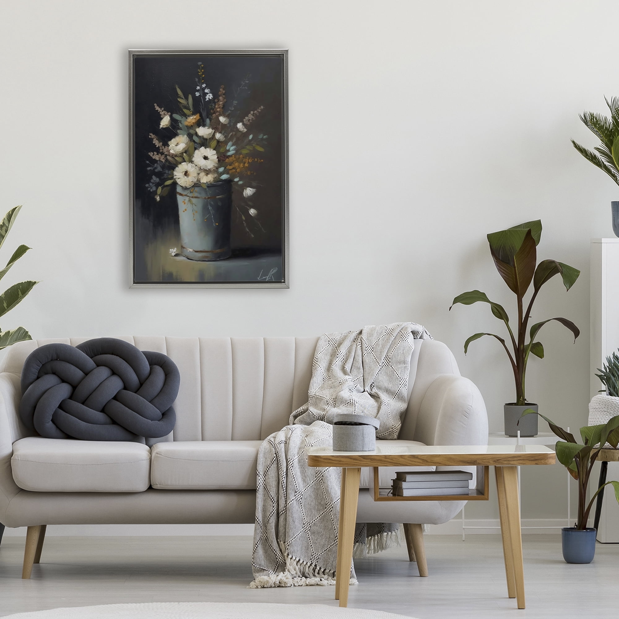 Stupell Industries Rustic Floral Bouquet Bucket Gray Framed Floater Canvas Wall Art, design by Creative Studio