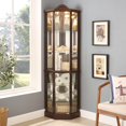 thumbnail image 6 of CKEASEAN 72"H Corner Glass Display Cabinet with Adjustable Glass Shelves for Collectibles, 6-Tier Showcase Display Case，Arched Floral Carving Decoration, Storage Lighted Curio Cabinet for Living Room, 6 of 10